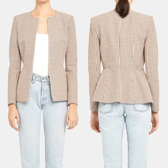 Theory Sculpture Grid Stretch Printed Zip Jacket Ivory Multi Tan Women’s 10 - Picture 4 of 15